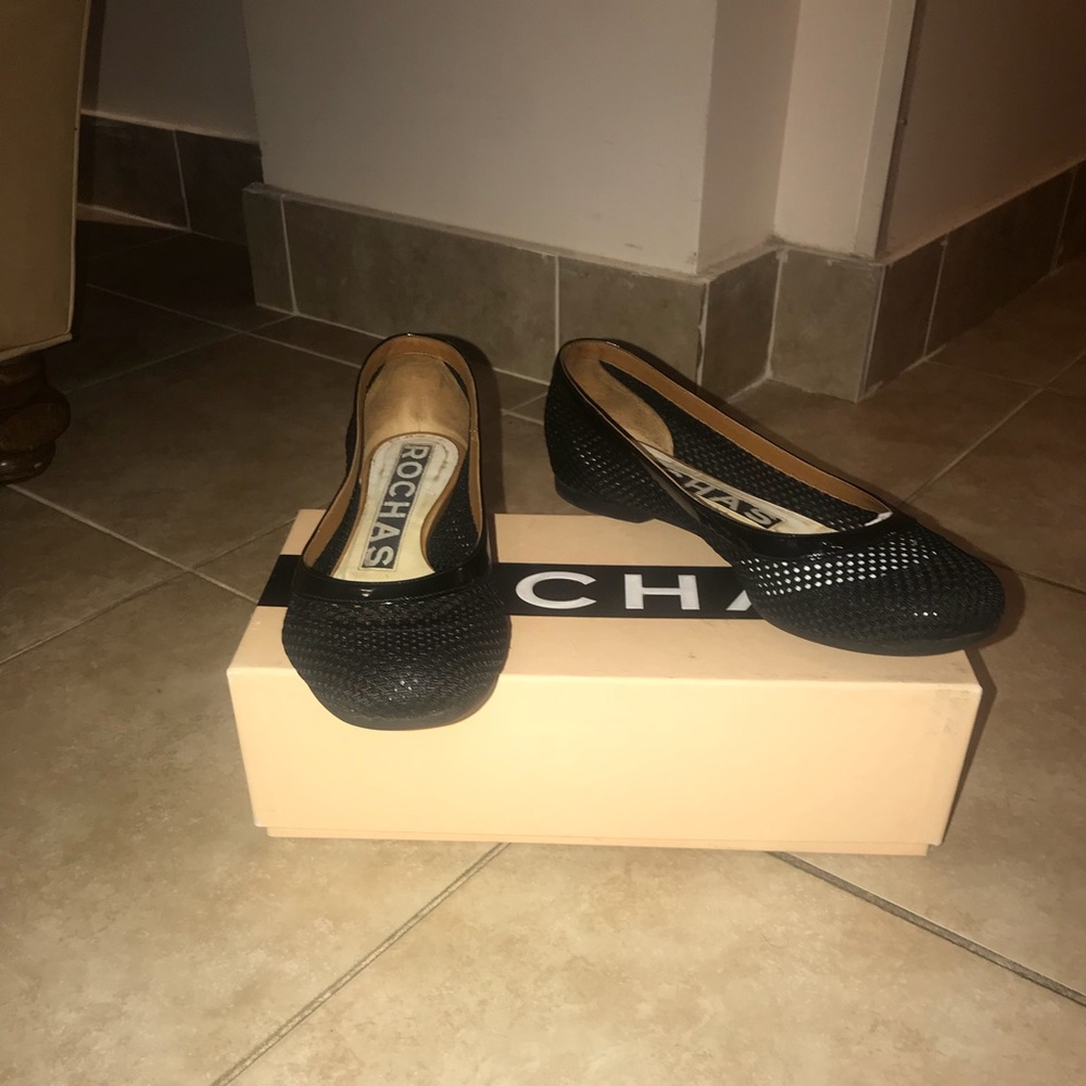 Rochas Black Chambero Eyelet Flats Size 6.5